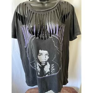 Jimi Hendrix Distressed Cutout Tee Rockin Artwork L